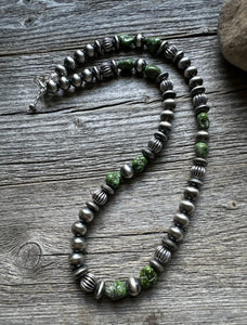 Sterling Silver Pearls Sonoran Gold Turquoise Nuggets Corrugated Bead Necklace