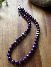 Load image into Gallery viewer, Sterling Silver Dyed Purple Sugilite Bead Necklace. 18 inch. Gift