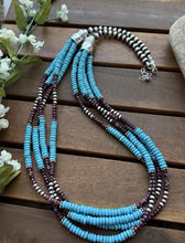 Load image into Gallery viewer, Sterling Silver Multi Strand Purple Spiny Oyster Turquoise Bead Necklace 26 Inch