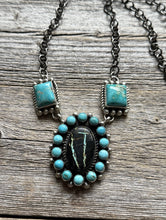Load image into Gallery viewer, Navajo Sterling Silver Black Jack Turquoise Cluster Lariat Y Bead Necklace KY