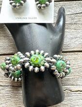 Load image into Gallery viewer, Floral Sterling Silver Sonoran Gold Turquoise Pearls Bead Bracelet Earrings