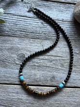 Load image into Gallery viewer, Sterling Silver Black Onyx Tigers Eye Turquoise Bead Necklace. 18 Inch Gift