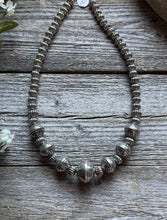 Load image into Gallery viewer, Sterling Silver Stamped Corrugated Pearls Bead Necklace. 18 inch