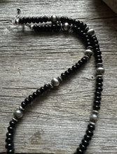 Load image into Gallery viewer, Sterling Silver Black Onyx W Pearls Bead Necklace. 18 inch. Gift