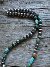 Load image into Gallery viewer, Sterling Silver Blue Green Turquoise W Pearls Round Bead Necklace 18 inch Gift