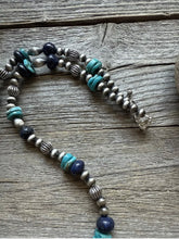 Load image into Gallery viewer, Southwestern Sterling Silver Blue Lapis Turquoise Pearls Bead Necklace 22 inch
