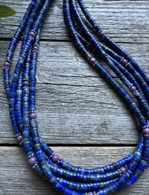 Load image into Gallery viewer, Sterling Silver Multi Strand Stone Lapis Purple Charoite Bead Necklace. 26 inch