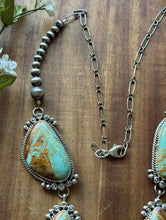 Load image into Gallery viewer, Navajo Sterling Silver Number 8 Turquoise Lariat Pearls Bead Chain Necklace KY