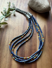 Load image into Gallery viewer, Sterling Silver Multi Strand Stone Heishi Lapis Pearls Bead Necklace 24 inch