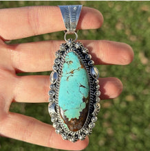 Load image into Gallery viewer, Navajo Sterling Silver Blue Turquoise Handmade Pendant K Yazzie Gift