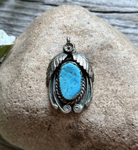 Load image into Gallery viewer, Vintage Pawn Native American Sterling Silver Blue Turquoise Pendant.