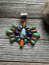 Load image into Gallery viewer, Navajo Sterling Silver Multi Stone Golden Hill Turquoise Spiny Oyster Pendant LY