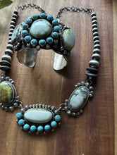 Load image into Gallery viewer, Navajo Sterling Silver Palomino Turquoise Chain Lariat Necklace Cuff Set KY