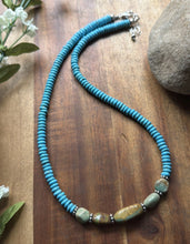 Load image into Gallery viewer, Sterling Silver Blue Green Turquoise Nuggets Bead Necklace 18 inch Gift
