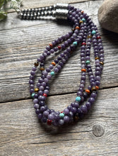 Load image into Gallery viewer, Sterling Silver Multi Strand Stone Purple Pearls Bead Necklace. 24 inch