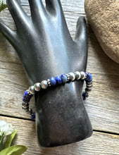Load image into Gallery viewer, Lapis 6mm 7 Inch Stretch Sterling Silver Pearls Bead Bracelet