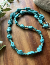 Load image into Gallery viewer, Sterling Silver Blue Turquoise Nuggets W Pearls Bead Necklace. 24 inch