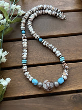 Load image into Gallery viewer, Sterling Silver Brown Wild Horse Turquoise Bead Necklace. 18 Inch. Gift