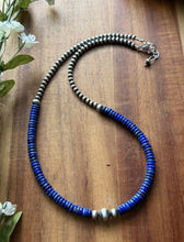 Load image into Gallery viewer, Sterling Silver Blue Lapis W Multi Bead Pearls Necklace. 18 Inch. Gift