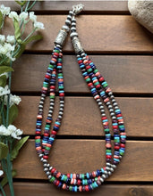 Load image into Gallery viewer, Sterling Silver Multi Strand Stone Pearls Bead Necklace. 18 inch