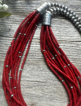 Load image into Gallery viewer, Sterling Silver Multi Strand Red Bamboo Coral Bead Necklace 28 Inch