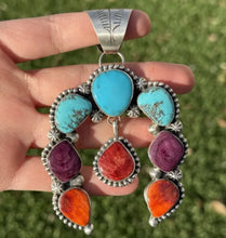 Load image into Gallery viewer, Navajo Sterling Silver Multi Stone Turquoise Spiny Oyster Pendant Augustine L