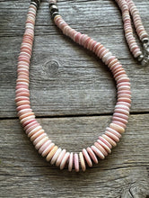 Load image into Gallery viewer, Long Southwestern Sterling Silver Graduated Pink Conch Bead Necklace. 30 Inch