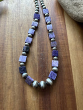 Load image into Gallery viewer, Sterling Silver Purple Charoite W Pearls Bead Necklace. 18 Inch Gift