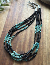 Load image into Gallery viewer, Sterling Silver Multi Strand Black Onyx Turquoise Bead Necklace. 22 Inch