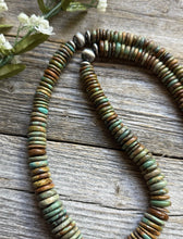 Load image into Gallery viewer, Long Southwestern Sterling Silver Green Turquoise Bead Necklace. 32 Inch