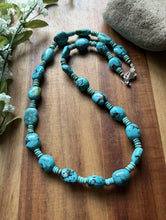 Load image into Gallery viewer, Sterling Silver Blue Turquoise Nuggets W Pearls Bead Necklace. 24 inch