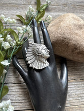 Load image into Gallery viewer, Native American Sterling Silver Indian Chief Head Stamped Adjustable Ring E