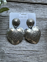 Load image into Gallery viewer, Navajo Sterling Silver Stamped Heart Earrings. VJP Vincent