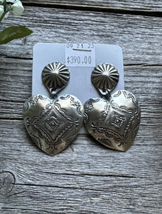 Navajo Sterling Silver Stamped Heart Earrings. VJP Vincent