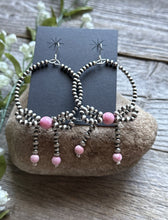 Load image into Gallery viewer, Sterling Silver Bow Pink Conch Pearls Hoop Bead Earrings 3.5 Inch