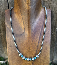 Load image into Gallery viewer, Sterling Silver Blue Turquoise W Pearls Bead Necklace. 18 inch