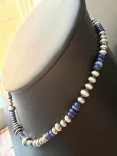 Load image into Gallery viewer, Sterling silver lapis bead necklace 18 inch