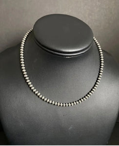 4mm 32 Inch 925 Sterling Silver Oxidized Pearls Bead Necklace Southwestern
