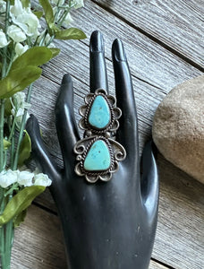 Vintage Navajo Native American 925 Sterling Silver Turquoise Ring. Size 7.5