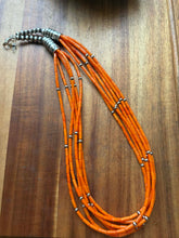 Load image into Gallery viewer, Sterling silver orange coral bead necklace 24 inch