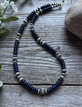Load image into Gallery viewer, Southwestern Sterling Silver Lapis W Pearls Bead Necklace 18 inch Gift