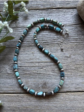 Load image into Gallery viewer, Sterling Silver Blue Green Turquoise Nuggets W Pearls Bead Necklace. 18 inch