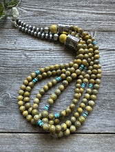 Load image into Gallery viewer, Sterling Silver Multi Strand Bumblebee Jasper Turquoise Pearls Bead Necklace 24”