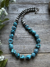 Load image into Gallery viewer, Sterling Silver Blue Kingman Turquoise Nuggets W Pearls Bead Necklace. 18 inch