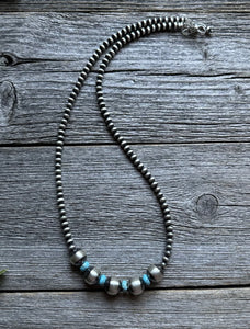 Lot of 5 Sterling Silver Turquoise Pearls Bead Necklaces Set. 16 - 24 inch. Gift