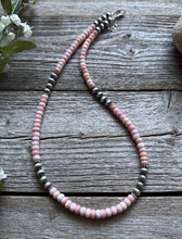 Load image into Gallery viewer, Southwestern Sterling Silver Pink Conch 6mm Pearls Bead Necklace 18 Inch
