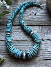 Load image into Gallery viewer, Sterling Silver Graduated Vibrant Blue Turquoise Bead Necklace 18 inch