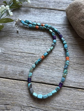 Load image into Gallery viewer, Sterling Silver Blue Green Turquoise Multi Stone Bead Necklace. 18 inch