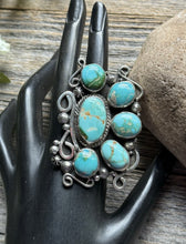 Load image into Gallery viewer, Native American Sterling Silver Turquoise Cluster Ring. Size 8.5 Geneva