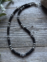 Load image into Gallery viewer, Southwestern Sterling Silver Black Onyx Pearls Bead Necklace 18 inch Gift